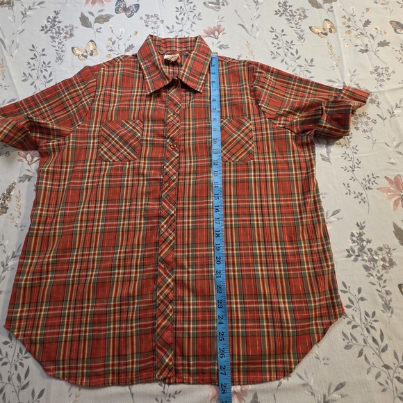 Vintage 70s Land & Sea Plaid Blouse Metallic Thread Made in USA - Picture 9 of 10